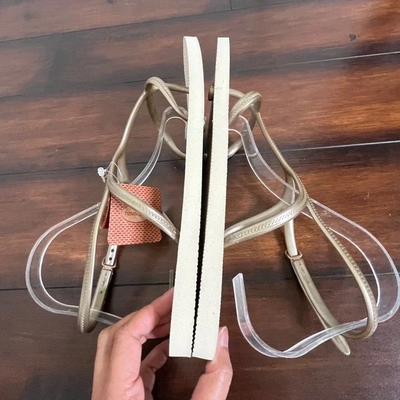 NWT Havaianas Allure Sandals Flip Flops Women 11/12 Gold Strappy Ankle Strap - Picture 5 of 9